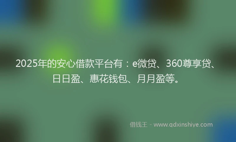 2025年的安心借款平台有：e微贷、360尊享贷、日日盈、惠花钱包、月月盈等。