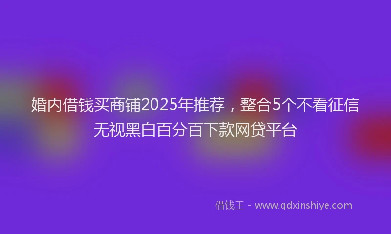 婚内借钱买商铺2025年推荐，整合5个不看征信无视黑白百分百下款网贷平台