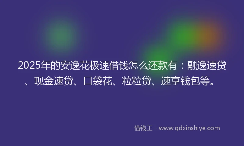 2025年的安逸花极速借钱怎么还款有：融逸速贷、现金速贷、口袋花、粒粒贷、速享钱包等。