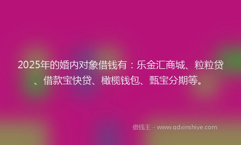 2025年的婚内对象借钱有：乐金汇商城、粒粒贷、借款宝快贷、橄榄钱包、甄宝分期等。