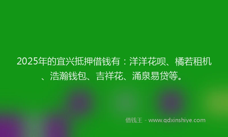 2025年的宜兴抵押借钱有：洋洋花呗、橘若租机、浩瀚钱包、吉祥花、涌泉易贷等。