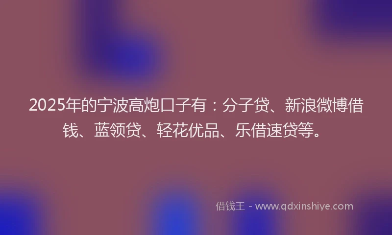 2025年的宁波高炮口子有：分子贷、新浪微博借钱、蓝领贷、轻花优品、乐借速贷等。
