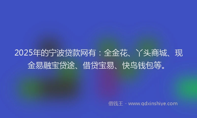2025年的宁波贷款网有：全金花、丫头商城、现金易融宝贷途、借贷宝易、快鸟钱包等。