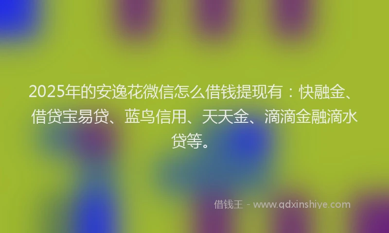 2025年的安逸花微信怎么借钱提现有：快融金、借贷宝易贷、蓝鸟信用、天天金、滴滴金融滴水贷等。