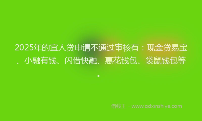 2025年的宜人贷申请不通过审核有：现金贷易宝、小融有钱、闪借快融、惠花钱包、袋鼠钱包等。