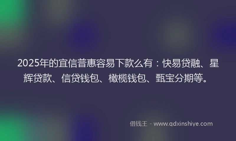 2025年的宜信普惠容易下款么有：快易贷融、星辉贷款、信贷钱包、橄榄钱包、甄宝分期等。