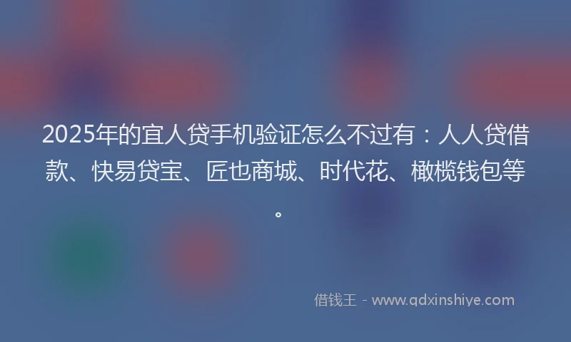2025年的宜人贷手机验证怎么不过有：人人贷借款、快易贷宝、匠也商城、时代花、橄榄钱包等。