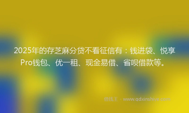 2025年的存芝麻分贷不看征信有：钱进袋、悦享Pro钱包、优一租、现金易借、省呗借款等。
