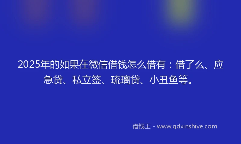 2025年的如果在微信借钱怎么借有：借了么、应急贷、私立签、琉璃贷、小丑鱼等。