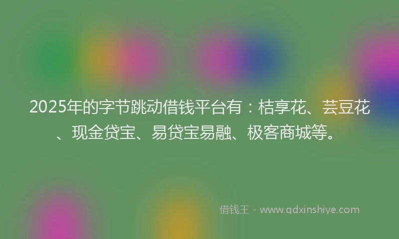 2025年的字节跳动借钱平台有：桔享花、芸豆花、现金贷宝、易贷宝易融、极客商城等。