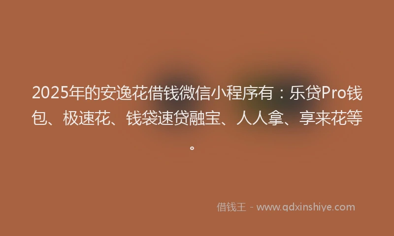 2025年的安逸花借钱微信小程序有：乐贷Pro钱包、极速花、钱袋速贷融宝、人人拿、享来花等。