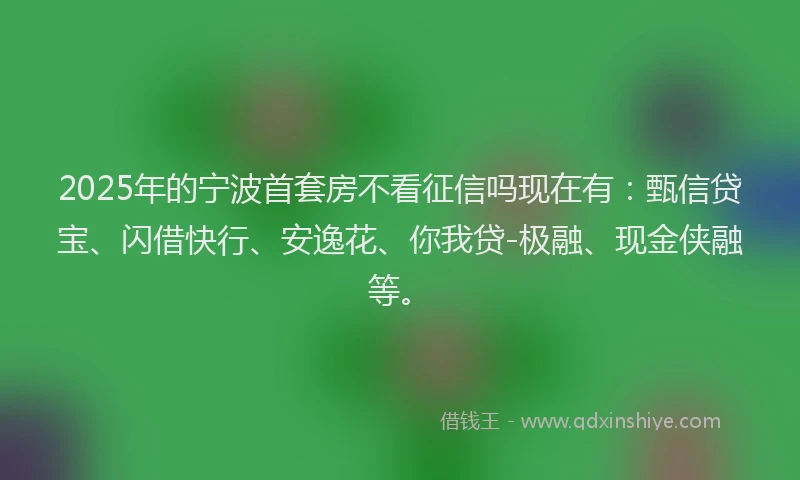 2025年的宁波首套房不看征信吗现在有：甄信贷宝、闪借快行、安逸花、你我贷-极融、现金侠融等。
