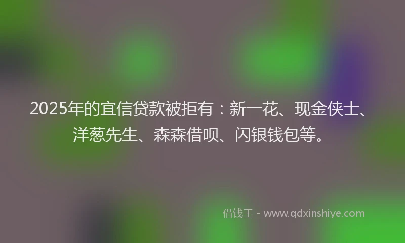 2025年的宜信贷款被拒有：新一花、现金侠士、洋葱先生、森森借呗、闪银钱包等。