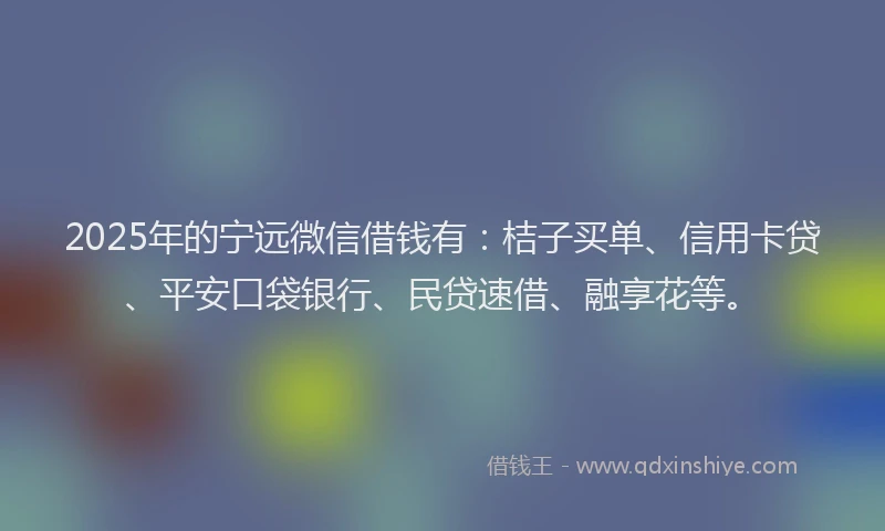 2025年的宁远微信借钱有：桔子买单、信用卡贷、平安口袋银行、民贷速借、融享花等。