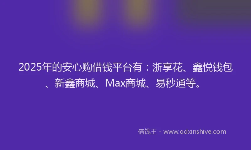 2025年的安心购借钱平台有：浙享花、鑫悦钱包、新鑫商城、Max商城、易秒通等。