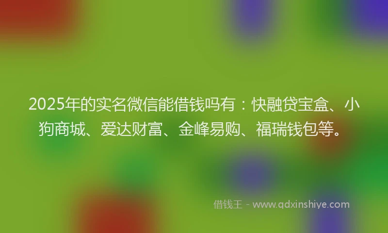 2025年的实名微信能借钱吗有：快融贷宝盒、小狗商城、爱达财富、金峰易购、福瑞钱包等。