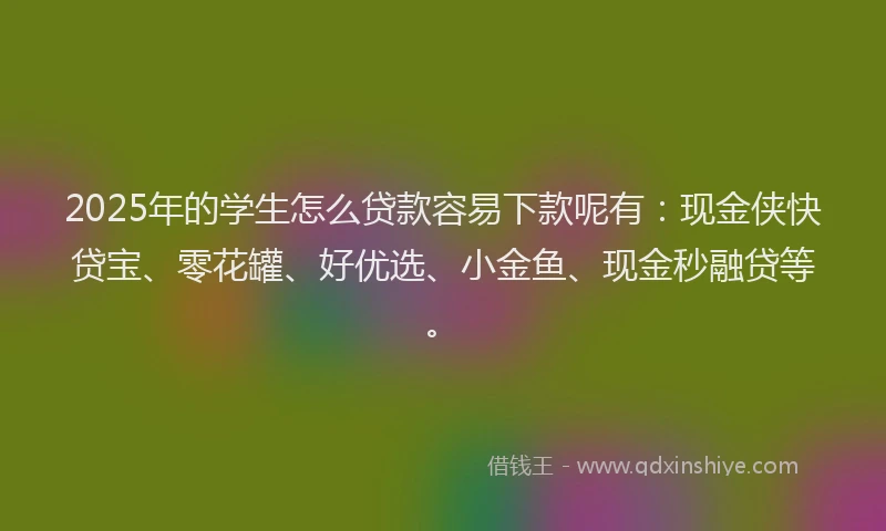 2025年的学生怎么贷款容易下款呢有：现金侠快贷宝、零花罐、好优选、小金鱼、现金秒融贷等。