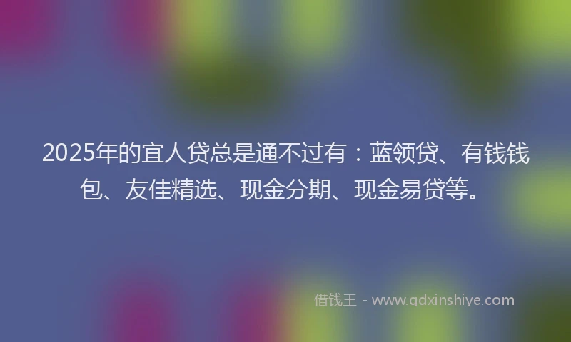 2025年的宜人贷总是通不过有：蓝领贷、有钱钱包、友佳精选、现金分期、现金易贷等。