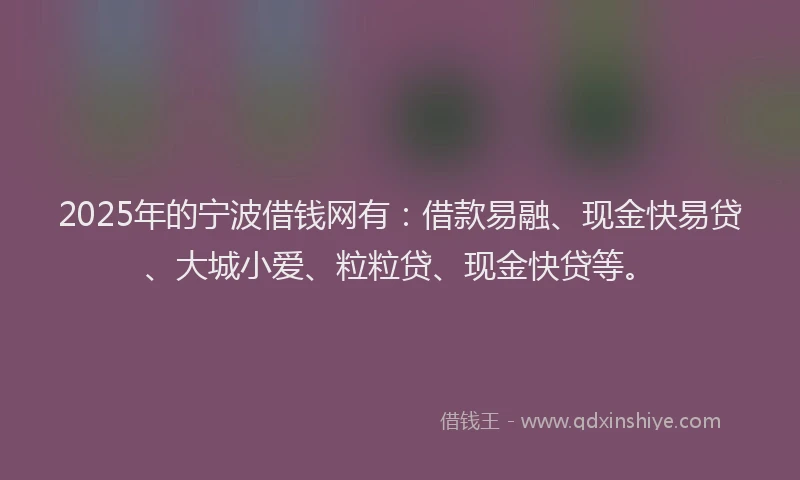 2025年的宁波借钱网有：借款易融、现金快易贷、大城小爱、粒粒贷、现金快贷等。
