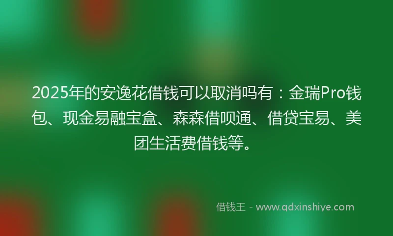 2025年的安逸花借钱可以取消吗有：金瑞Pro钱包、现金易融宝盒、森森借呗通、借贷宝易、美团生活费借钱等。
