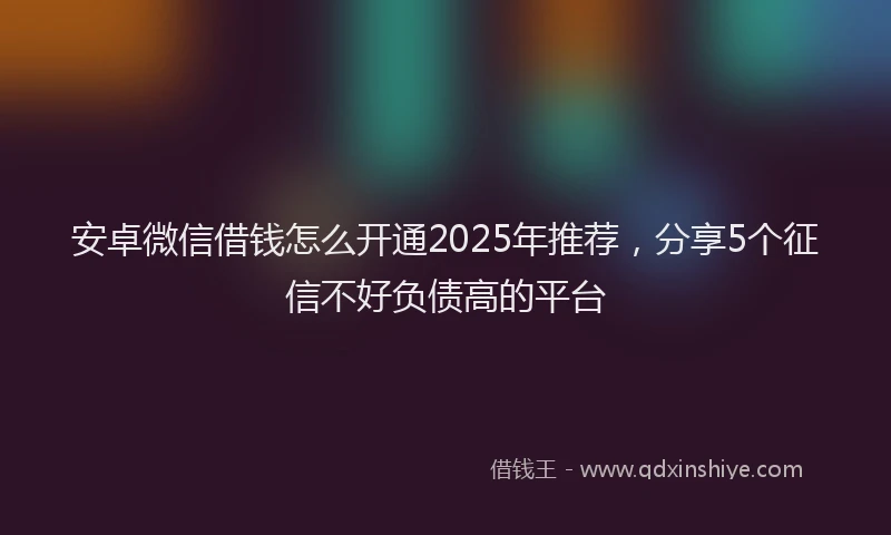 安卓微信借钱怎么开通2025年推荐，分享5个征信不好负债高的平台