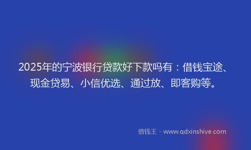2025年的宁波银行贷款好下款吗有：借钱宝途、现金贷易、小信优选、通过放、即客购等。