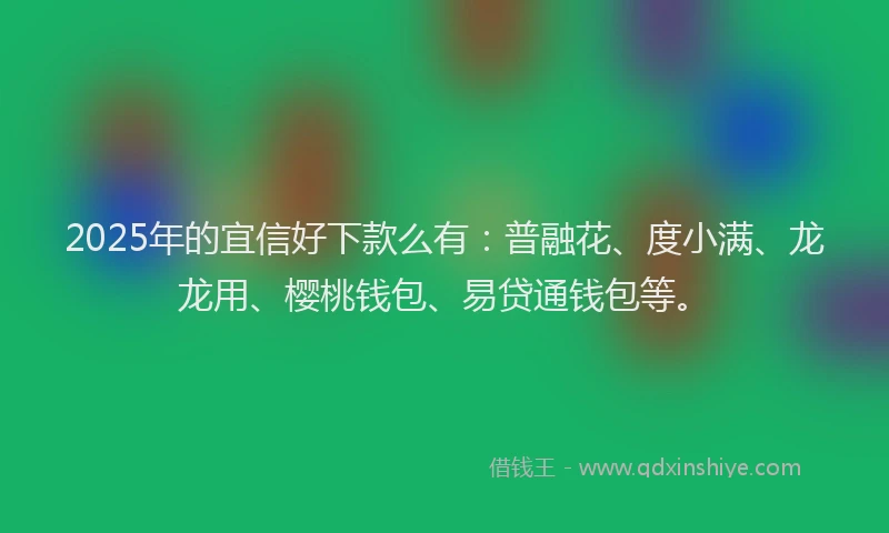 2025年的宜信好下款么有：普融花、度小满、龙龙用、樱桃钱包、易贷通钱包等。