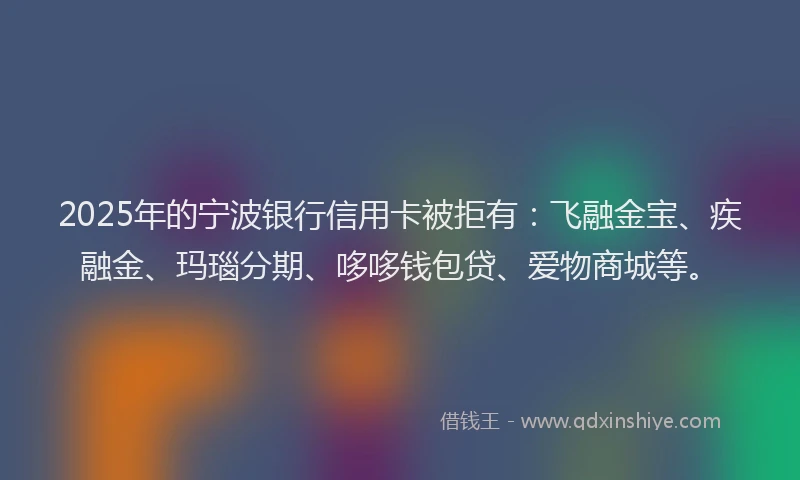 2025年的宁波银行信用卡被拒有：飞融金宝、疾融金、玛瑙分期、哆哆钱包贷、爱物商城等。