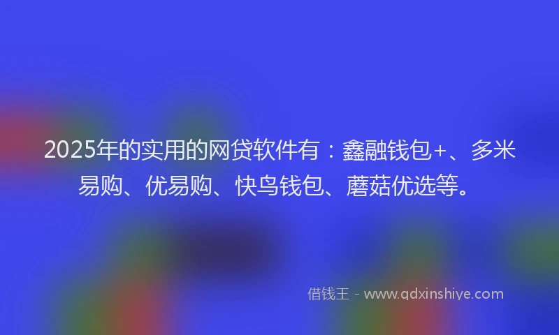 2025年的实用的网贷软件有：鑫融钱包+、多米易购、优易购、快鸟钱包、蘑菇优选等。