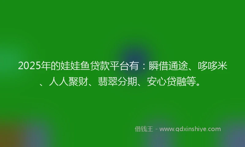 2025年的娃娃鱼贷款平台有：瞬借通途、哆哆米、人人聚财、翡翠分期、安心贷融等。