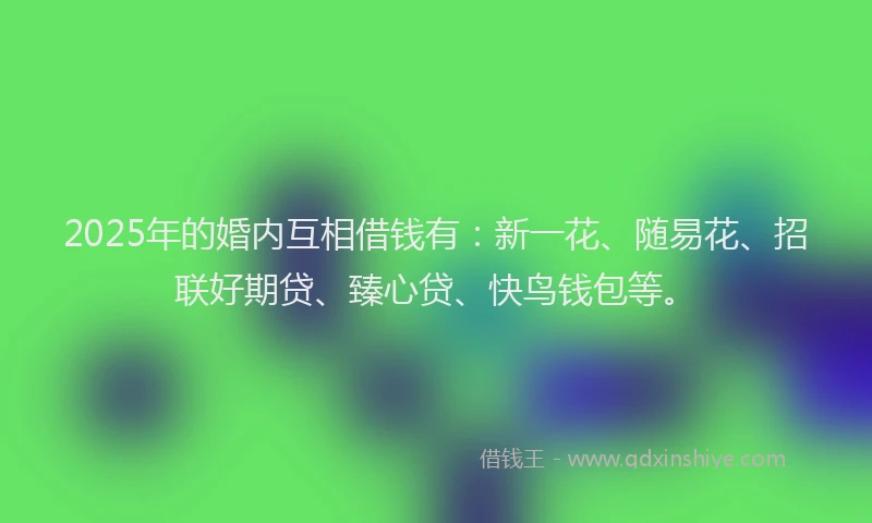 2025年的婚内互相借钱有：新一花、随易花、招联好期贷、臻心贷、快鸟钱包等。