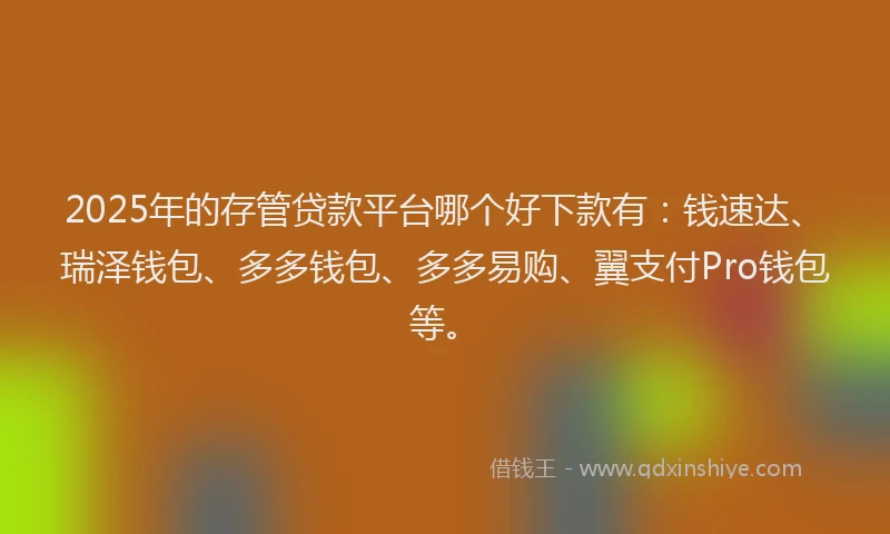 2025年的存管贷款平台哪个好下款有：钱速达、瑞泽钱包、多多钱包、多多易购、翼支付Pro钱包等。