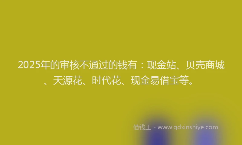 2025年的审核不通过的钱有：现金站、贝壳商城、天源花、时代花、现金易借宝等。