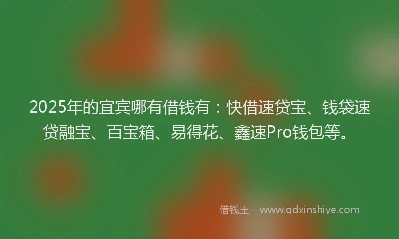 2025年的宜宾哪有借钱有：快借速贷宝、钱袋速贷融宝、百宝箱、易得花、鑫速Pro钱包等。