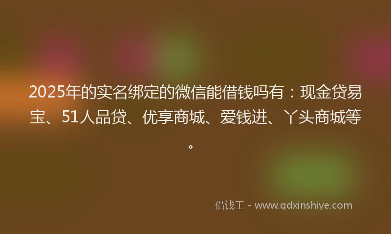 2025年的实名绑定的微信能借钱吗有：现金贷易宝、51人品贷、优享商城、爱钱进、丫头商城等。