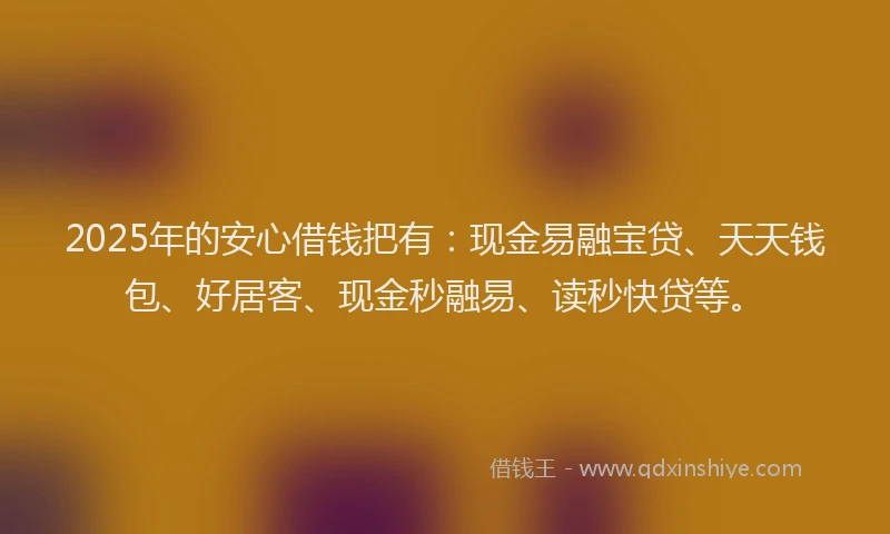 2025年的安心借钱把有：现金易融宝贷、天天钱包、好居客、现金秒融易、读秒快贷等。