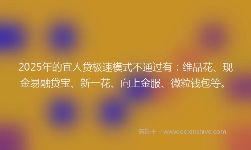 2025年的宜人贷极速模式不通过有：维品花、现金易融贷宝、新一花、向上金服、微粒钱包等。
