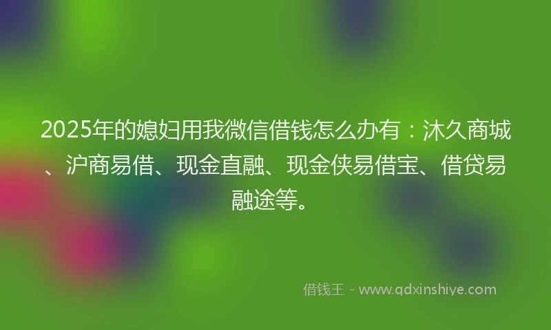 2025年的媳妇用我微信借钱怎么办有：沐久商城、沪商易借、现金直融、现金侠易借宝、借贷易融途等。