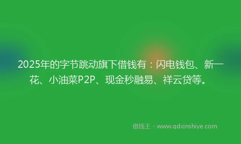 2025年的字节跳动旗下借钱有：闪电钱包、新一花、小油菜P2P、现金秒融易、祥云贷等。