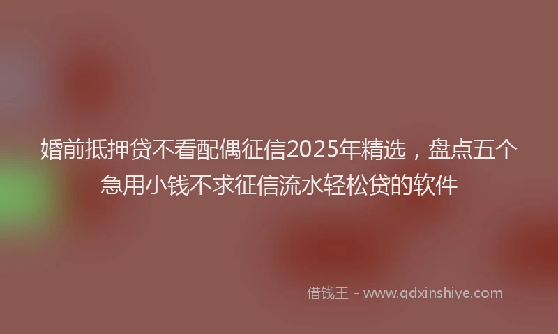 婚前抵押贷不看配偶征信2025年精选，盘点五个急用小钱不求征信流水轻松贷的软件