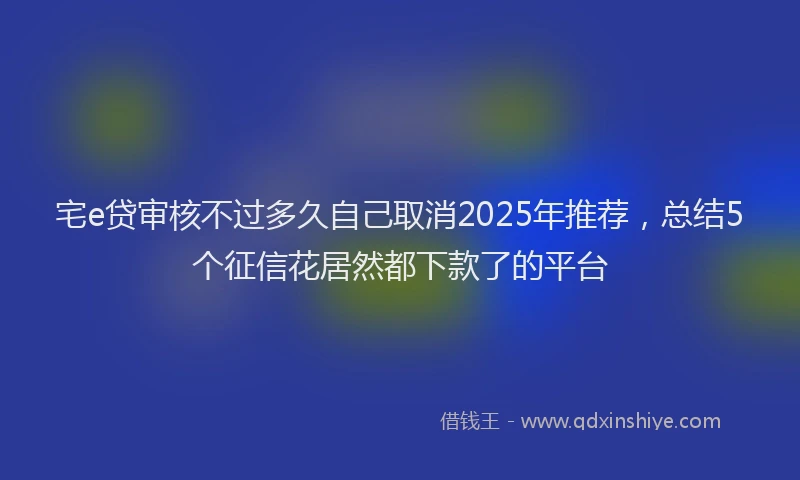 宅e贷审核不过多久自己取消2025年推荐，总结5个征信花居然都下款了的平台