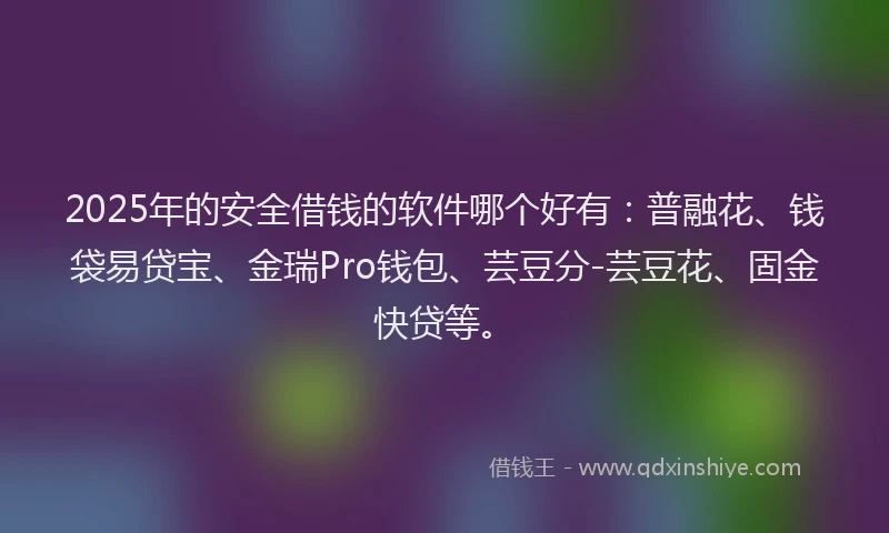 2025年的安全借钱的软件哪个好有：普融花、钱袋易贷宝、金瑞Pro钱包、芸豆分-芸豆花、固金快贷等。