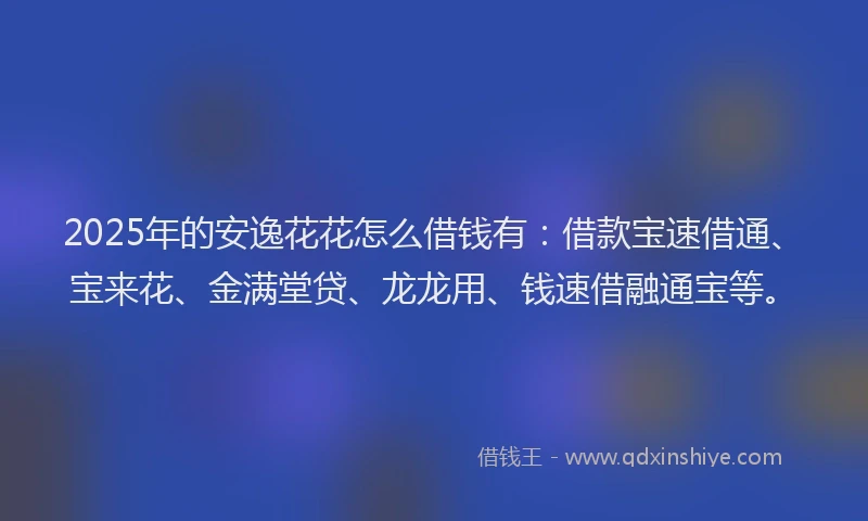 2025年的安逸花花怎么借钱有：借款宝速借通、宝来花、金满堂贷、龙龙用、钱速借融通宝等。