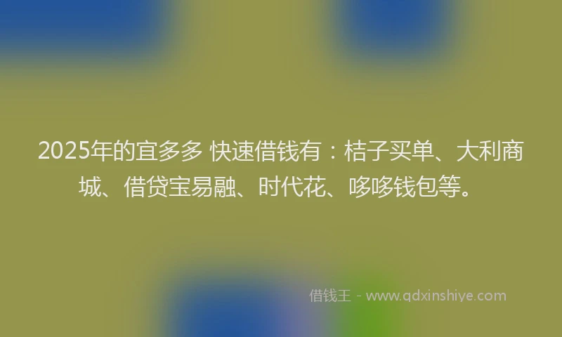 2025年的宜多多 快速借钱有：桔子买单、大利商城、借贷宝易融、时代花、哆哆钱包等。