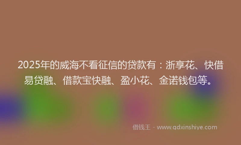 2025年的威海不看征信的贷款有：浙享花、快借易贷融、借款宝快融、盈小花、金诺钱包等。