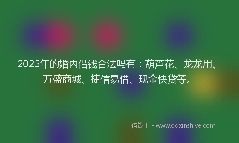 2025年的婚内借钱合法吗有：葫芦花、龙龙用、万盛商城、捷信易借、现金快贷等。