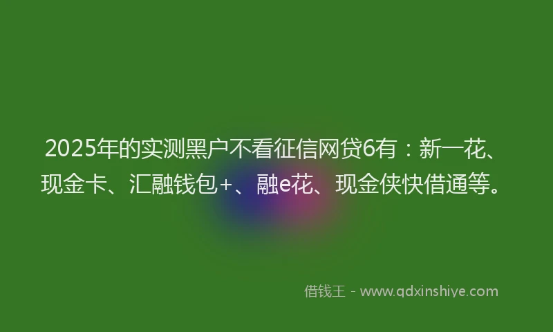 2025年的实测黑户不看征信网贷6有：新一花、现金卡、汇融钱包+、融e花、现金侠快借通等。