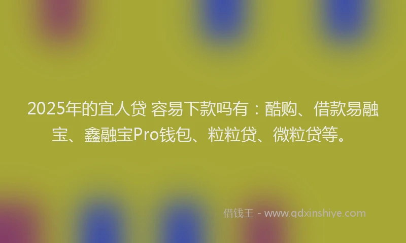 2025年的宜人贷 容易下款吗有：酷购、借款易融宝、鑫融宝Pro钱包、粒粒贷、微粒贷等。
