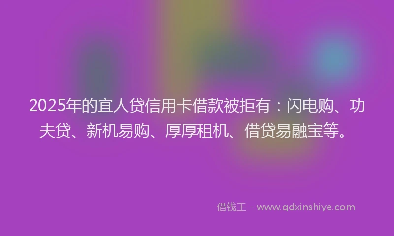 2025年的宜人贷信用卡借款被拒有：闪电购、功夫贷、新机易购、厚厚租机、借贷易融宝等。