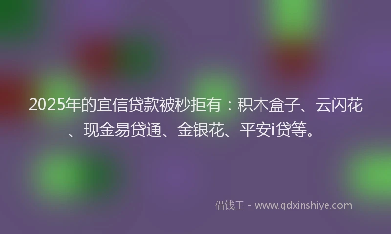 2025年的宜信贷款被秒拒有：积木盒子、云闪花、现金易贷通、金银花、平安i贷等。